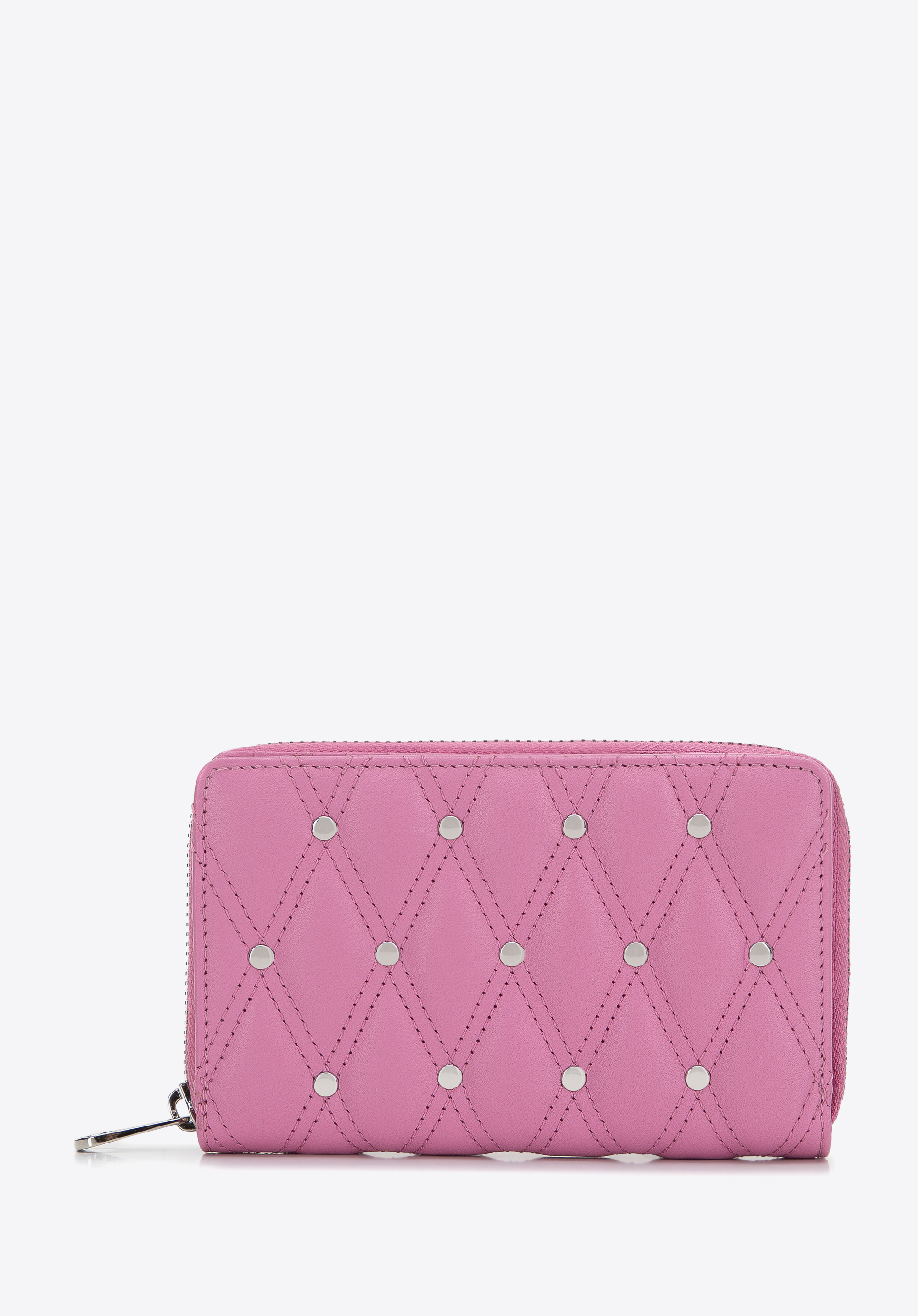 Mittelgroße Damenbrieftasche aus gestepptem Leder mit Nieten, rosa, 14-1-938-P, Bild 1