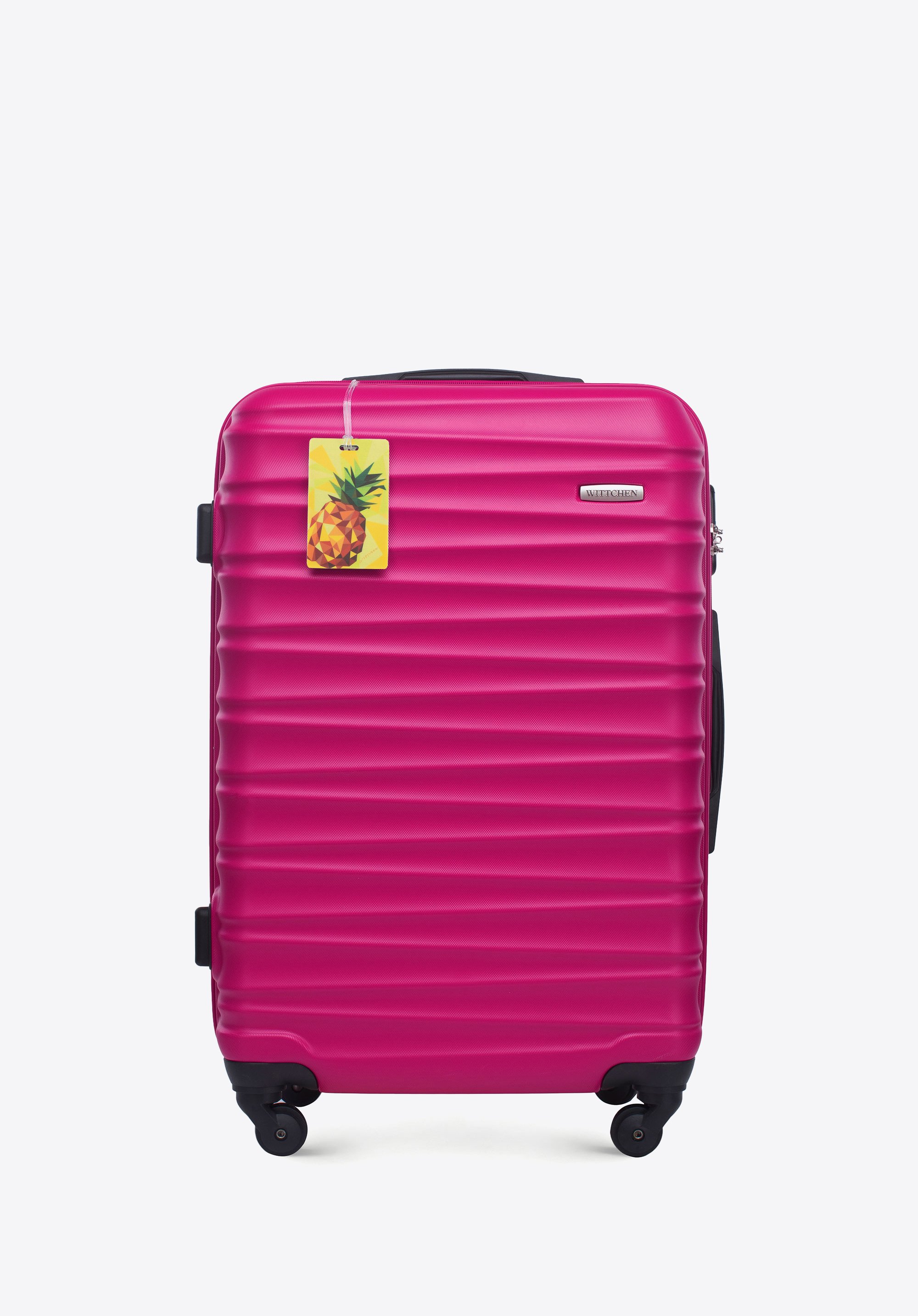 Mittelgroßer Koffer aus ABS-Material mit Gepäckanhänger, rosa, 56-3A-312-34Z2, Bild 1