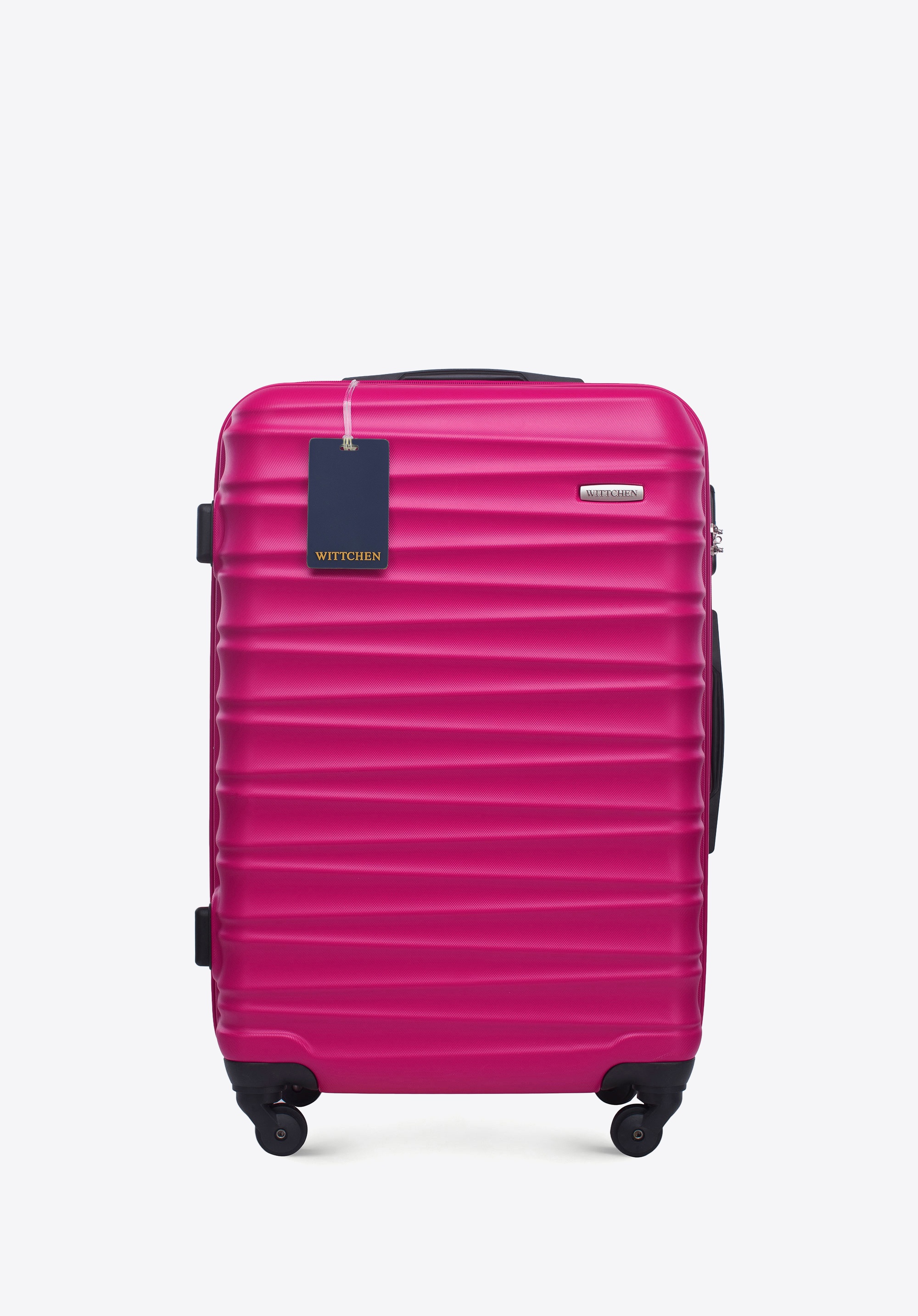 Mittelgroßer Koffer aus ABS-Material mit Gepäckanhänger, rosa, 56-3A-312-34Z6, Bild 1