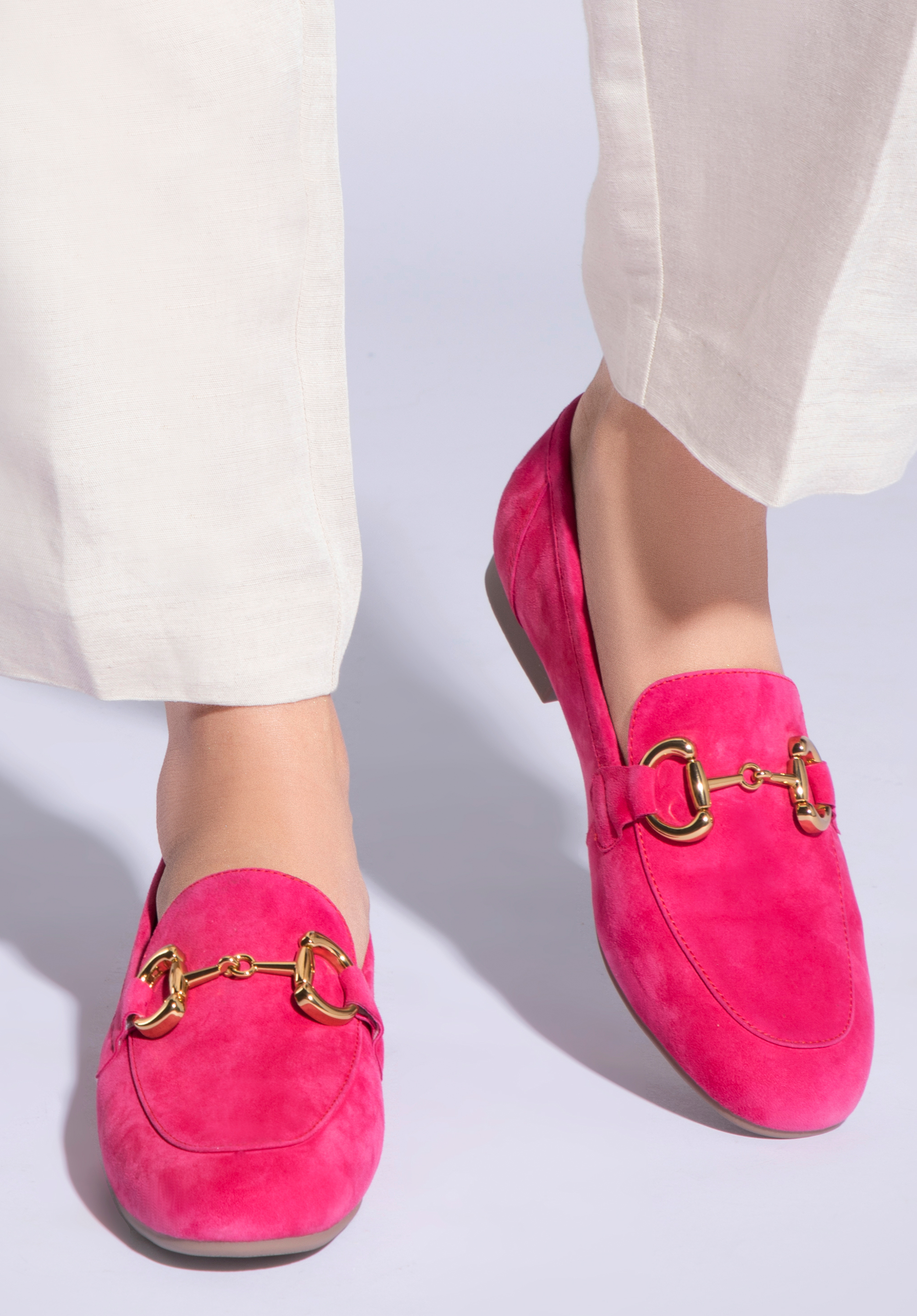 Mokassins für Damen aus Wildleder mit Metallschnalle, rosa, 96-D-955-P-38, Bild 1