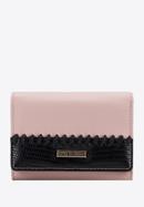 Geldbörse für Damen aus Öko-Leder mit dekorativem Einsatz und Riemen, rosa-schwarz, 95-1Y-525-1, Bild 1