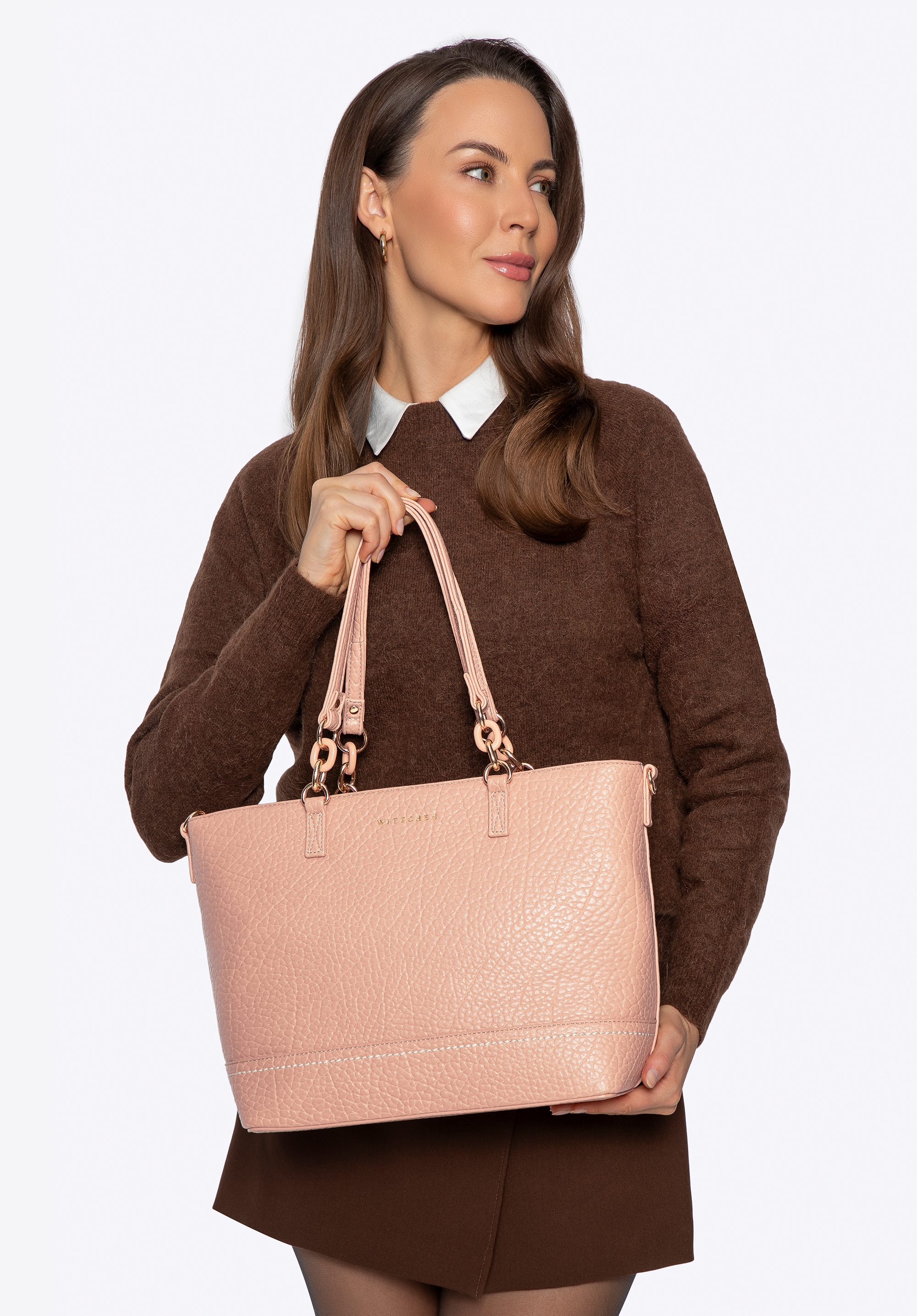 Shopper-Tasche aus Kunstleder, rosa, 101-4Y-710-P, Bild 1