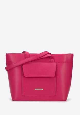 Shopper-Tasche aus Ökoleder mit Vordertasche, rosa, 96-4Y-716-P, Bild 1