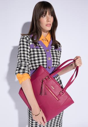 Shopper-Tasche mit Vordertasche und Quaste, rosa, 96-4Y-217-P, Bild 1