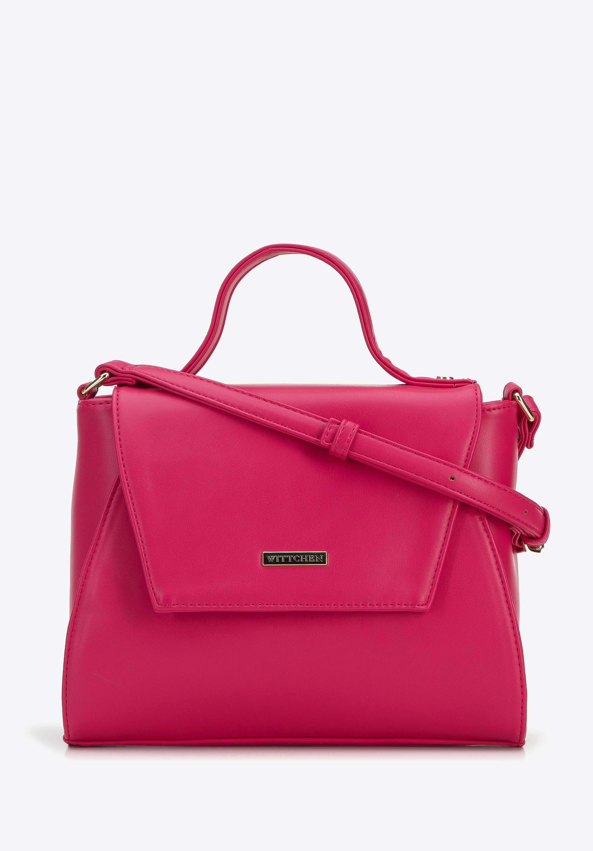 Umhängetasche für Damen aus Ökoleder mit geometrischer Klappe, rosa, 96-4Y-714-P, Bild 1
