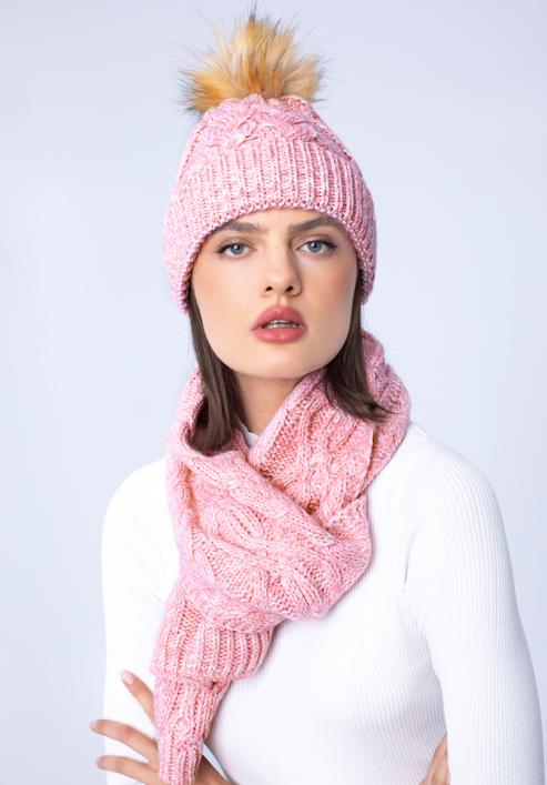 Damen-Winterset mit Zopfmuster, rosa-weiß, 97-SF-001-Z, Bild 15