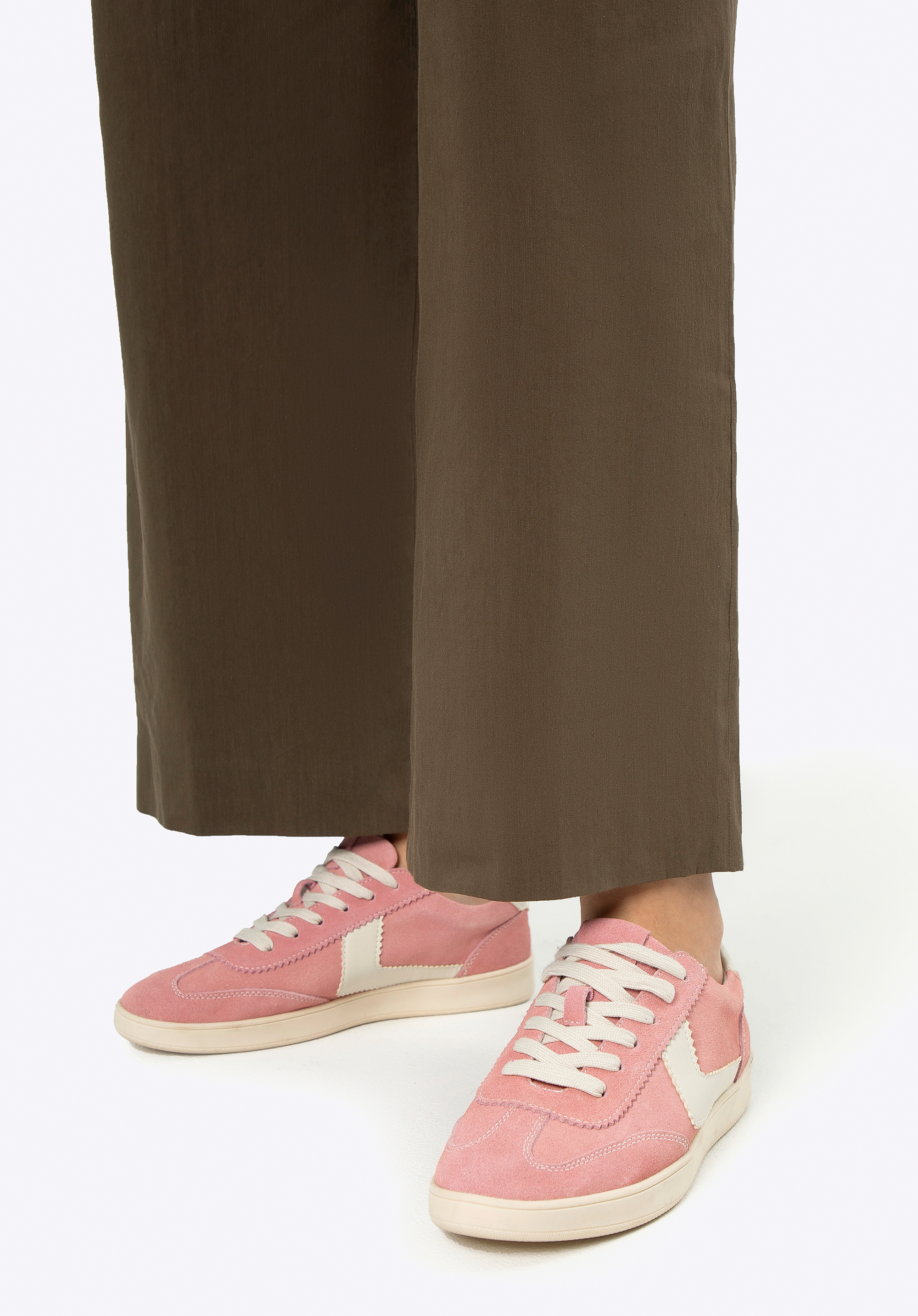 Wildleder-Sneakers mit Öko-Leder-Einsätzen, rosa-weiß, 100-D-351-P-35, Bild 1