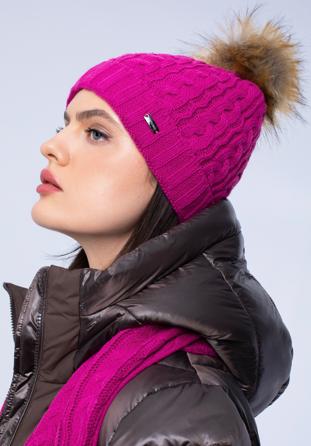 Damenmütze mit Zopfmuster, rosa, 97-HF-016-P, Bild 1