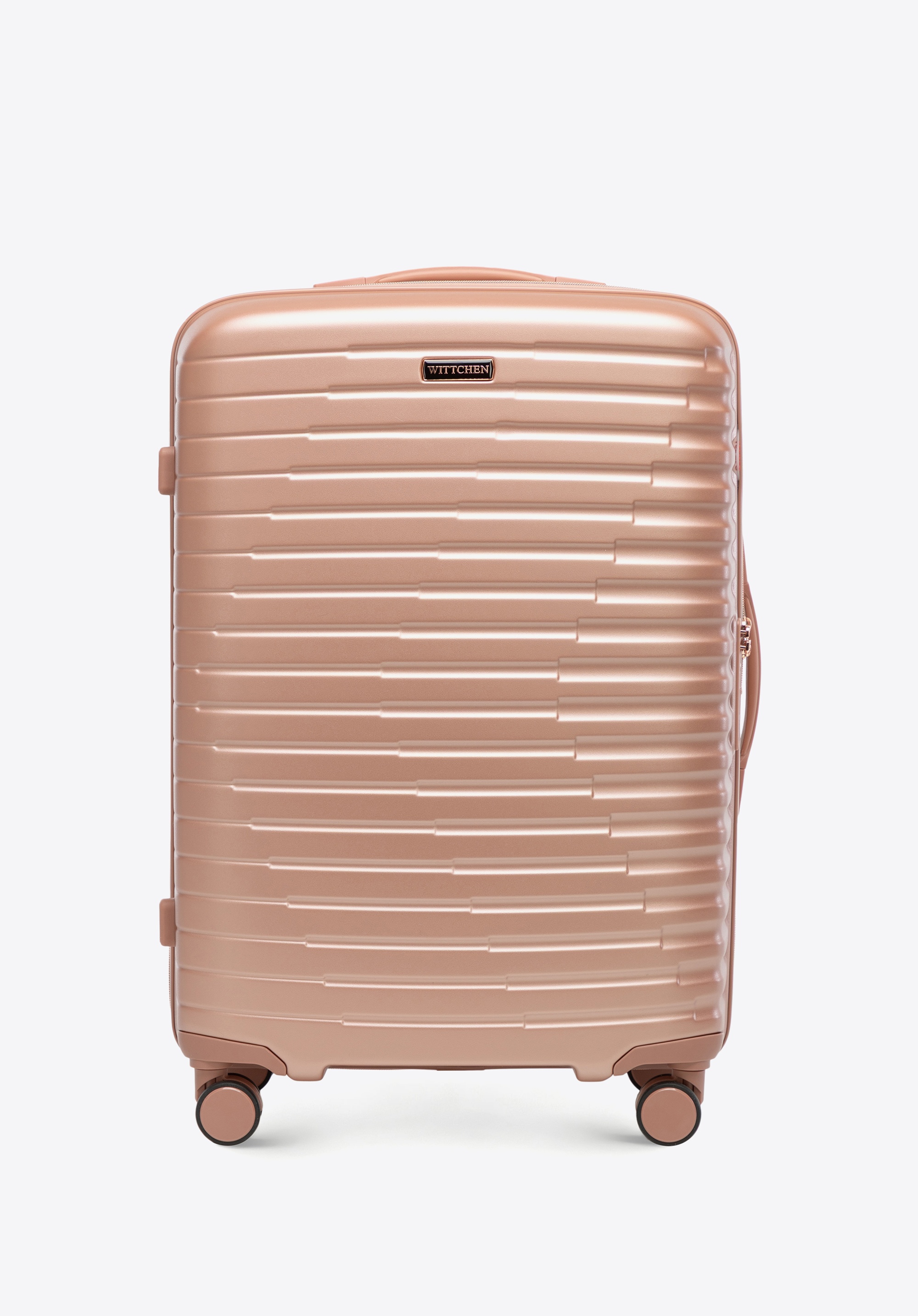 Mittelgroßer Koffer aus Polycarbonat mit horizontalen Rillen, Roségold, 56-3P-612-77G, Bild 1