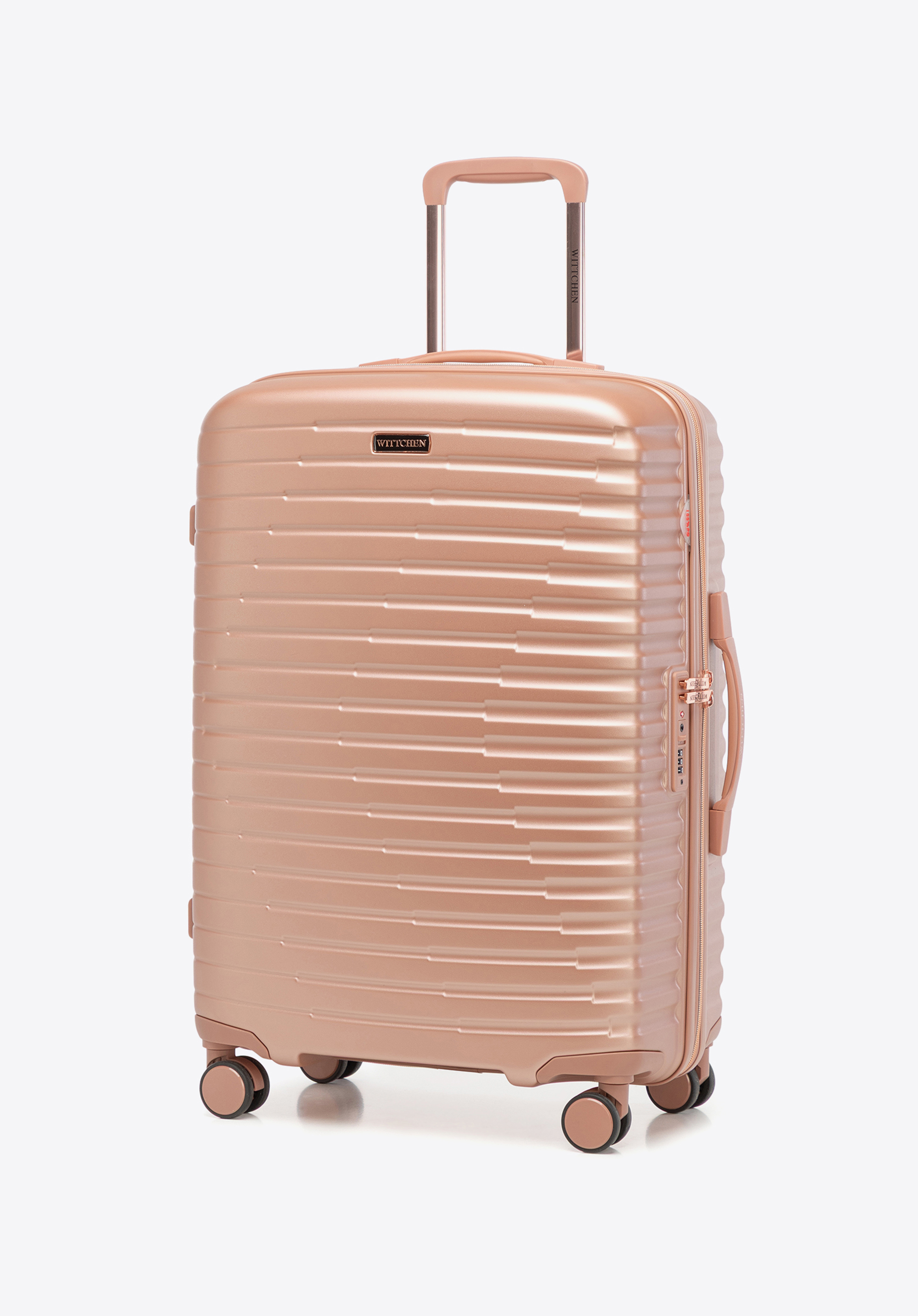 Mittelgroßer Koffer aus Polycarbonat mit horizontalen Rillen, Roségold, 56-3P-612-77G, Bild 1