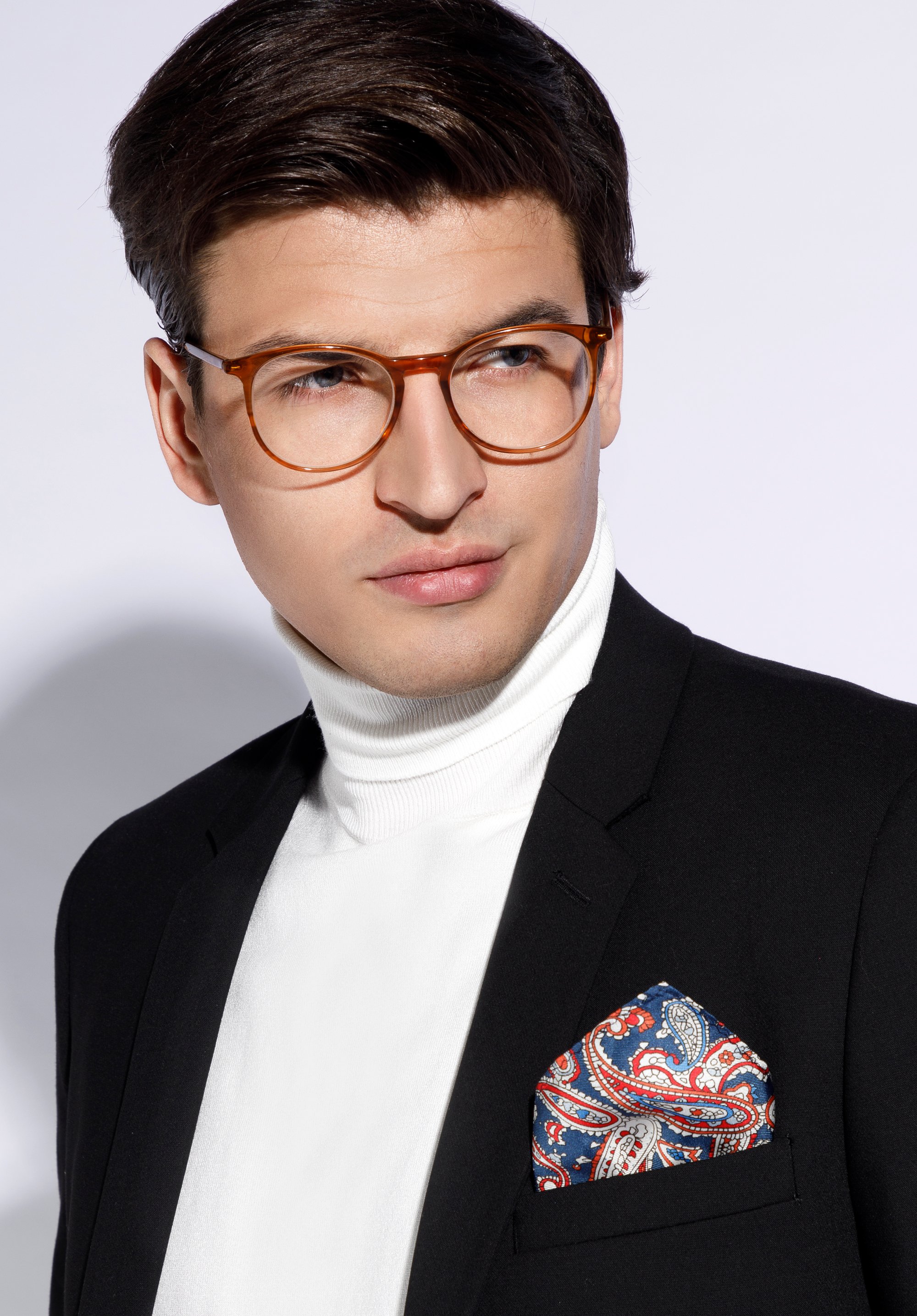 Batistă de buzunar din mătase cu model, roșu - bleumarin, 96-7P-001-X18, Fotografie 1