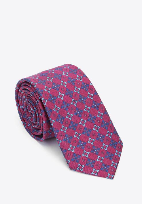 Cravată din mătase cu model, roșu - bleumarin, 91-7K-001-X2, Fotografie 1