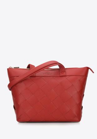 Geantă shopper damă din piele trapezoidală cu împletitură, roșu, 94-4E-902-P, Fotografie 1
