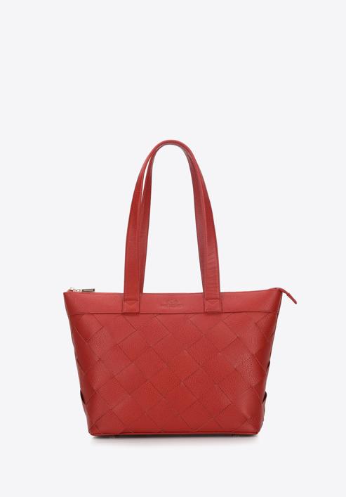 Geantă shopper damă din piele trapezoidală cu împletitură, roșu, 94-4E-902-0, Fotografie 2