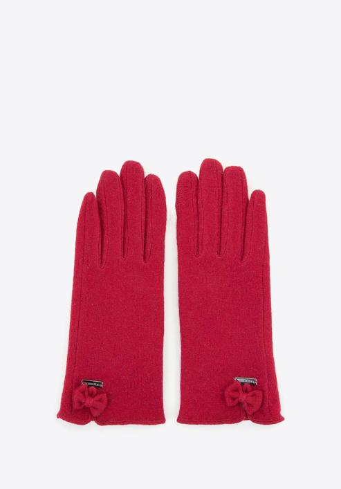 Mănuși de damă de lână cu fundiță, roșu închis, 47-6-X91-2-U, Fotografie 3