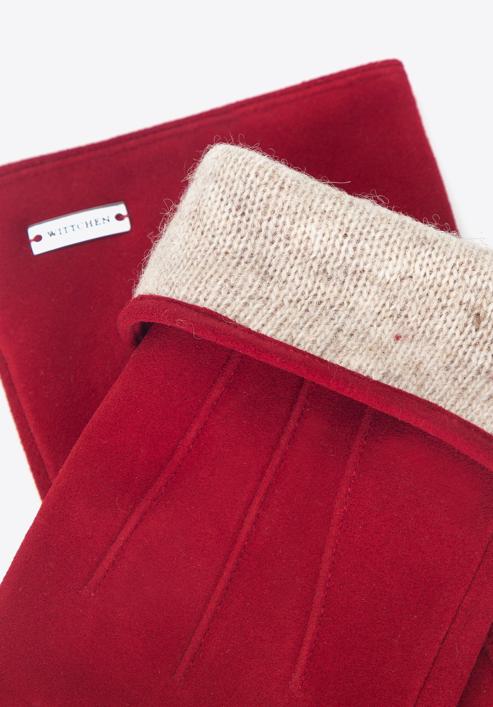 Mănuși de damă din velur, roșu închis, 44-6A-017-4-M, Fotografie 4