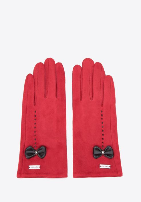 Mănuși de damă cu detalii cu fundă, roșu, 39-6P-012-3-M/L, Fotografie 3