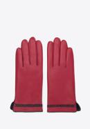 Mănuși de damă din piele cu tivul în zig zag, roșu, 39-6A-011-3-L, Fotografie 3