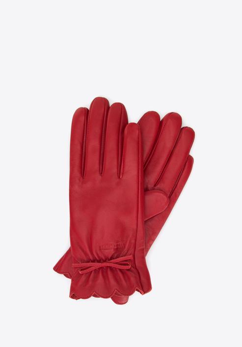 Mănuși din piele de damă cu fundiță, roșu, 39-6L-905-8-S, Fotografie 1