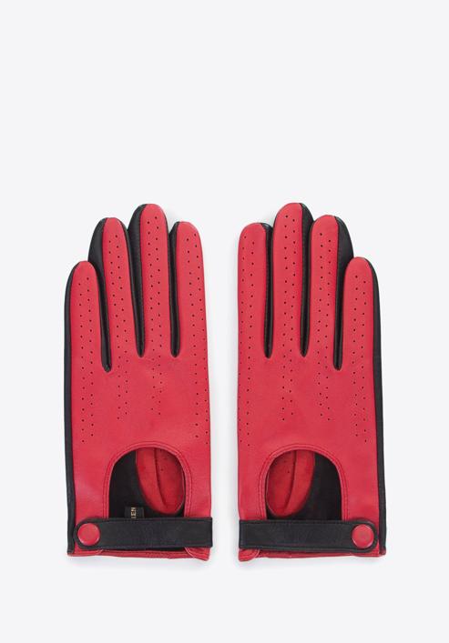 Mănuși de damă din piele bicolore, roșu - negru, 46-6-310-3-M, Fotografie 3