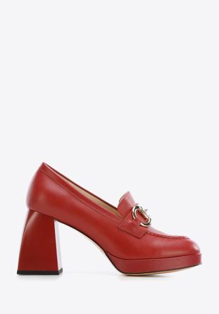 Pantofi cu platformă din piele cu cataramă, roșu, 96-D-508-3-39, Fotografie 1