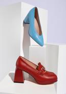 Pantofi cu platformă din piele cu cataramă, roșu, 96-D-508-3-39, Fotografie 15