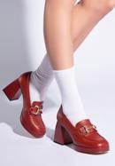 Pantofi cu platformă din piele cu cataramă, roșu, 96-D-508-3-39, Fotografie 16