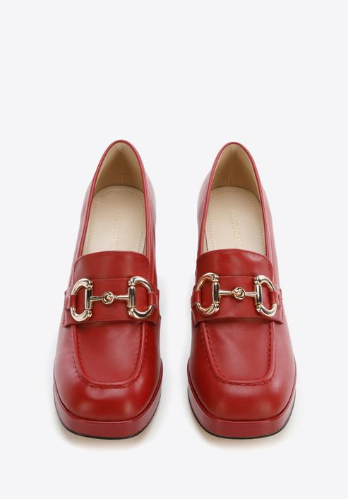Pantofi cu platformă din piele cu cataramă, roșu, 96-D-508-3-37, Fotografie 2