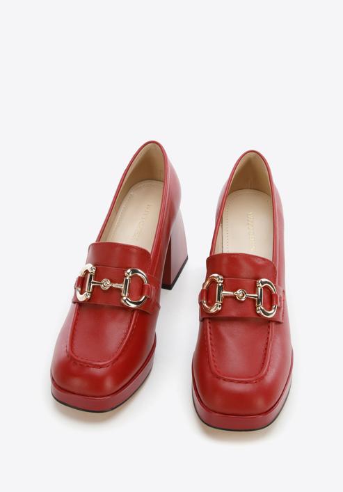 Pantofi cu platformă din piele cu cataramă, roșu, 96-D-508-3-39, Fotografie 3