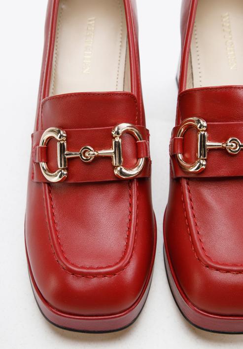 Pantofi cu platformă din piele cu cataramă, roșu, 96-D-508-3-37, Fotografie 7