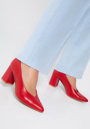 Pantofi de damă din piele decupați, cu toc, roșu, 94-D-802-3-38, Fotografie 1