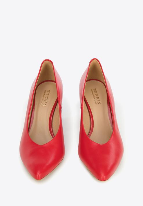 Pantofi de damă din piele decupați, cu toc, roșu, 94-D-802-1-37, Fotografie 3