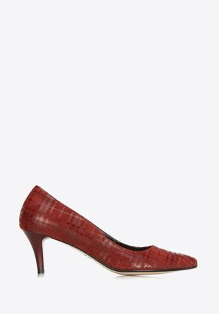 Pantofi din nubuc cu carouri, roșu, 90-D-203-2-36, Fotografie 1