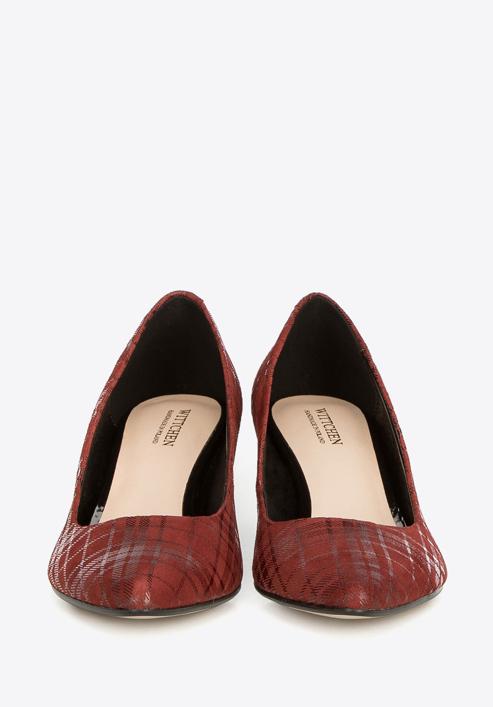 Pantofi din nubuc cu carouri, roșu, 90-D-203-2-36, Fotografie 4
