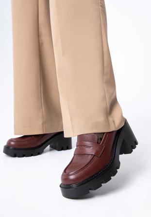 Pantofi loafer cu platformă din piele, roșu, 97-D-504-3-38, Fotografie 1