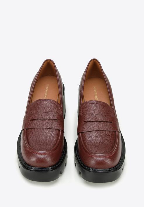 Pantofi loafer cu platformă din piele, roșu, 97-D-504-1B-38, Fotografie 3