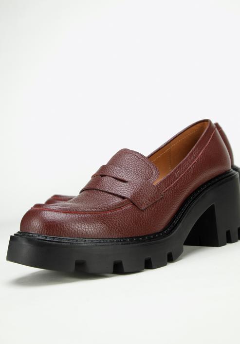 Pantofi loafer cu platformă din piele, roșu, 97-D-504-3-36, Fotografie 7