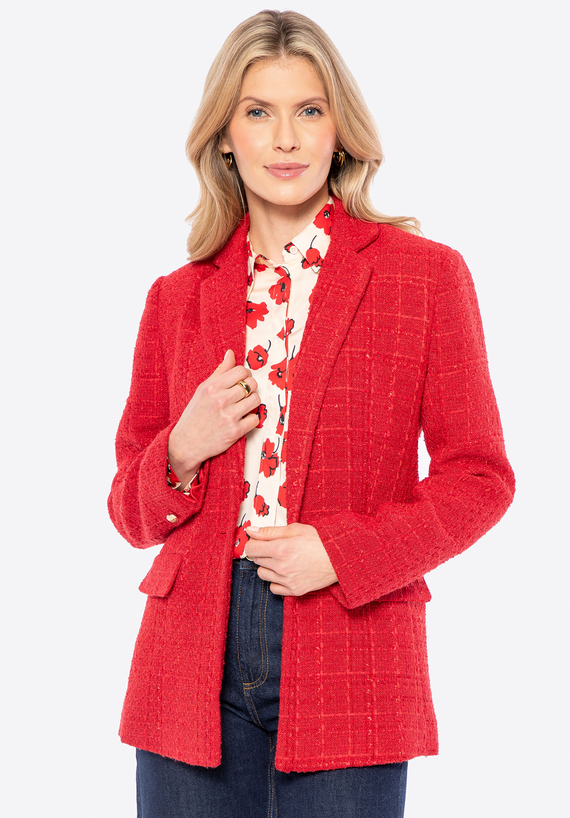 Sacou de damă din stofă bouclé, roșu, 100-9X-500-3-XL, Fotografie 1