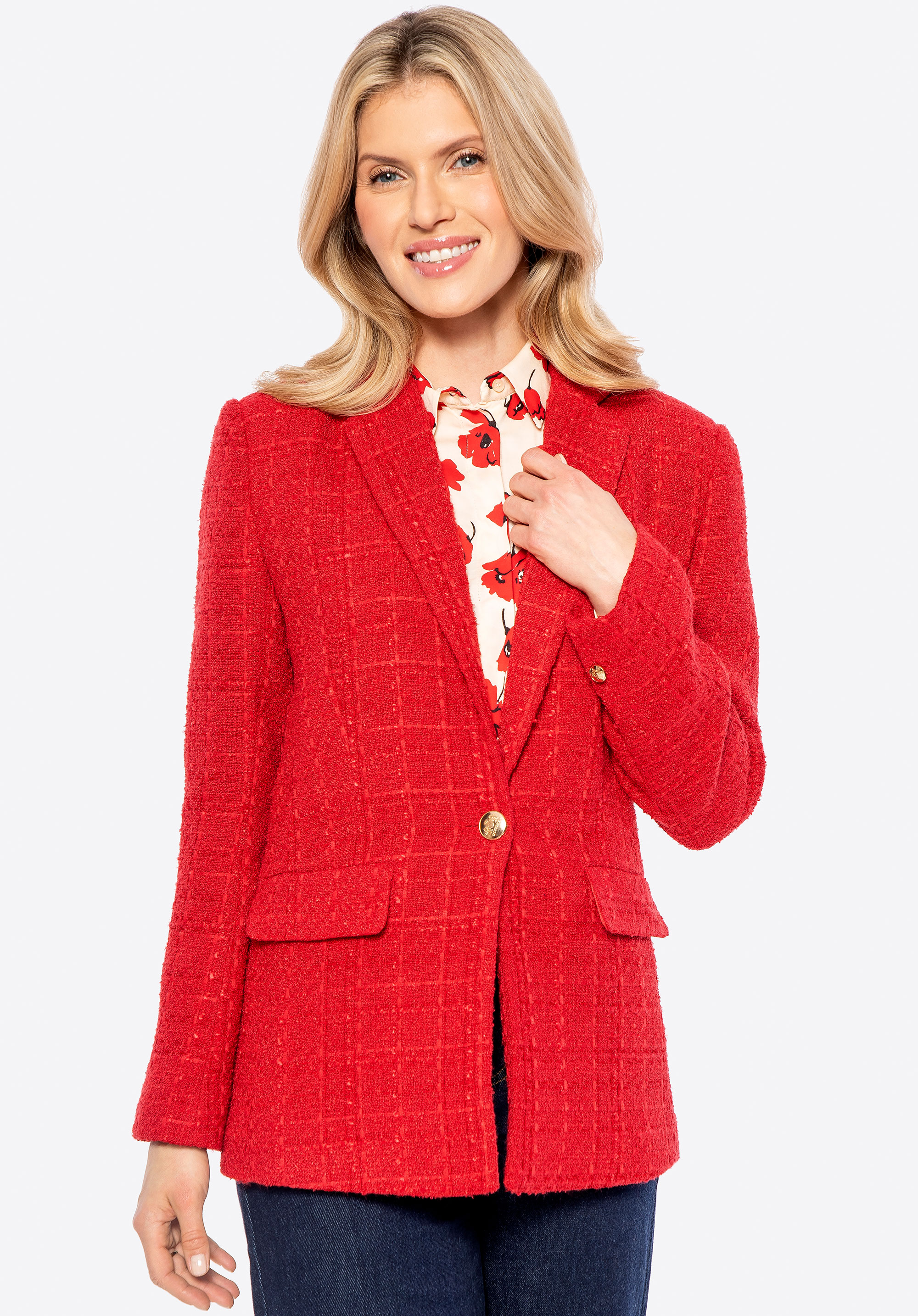 Sacou de damă din stofă bouclé, roșu, 100-9X-500-3-XL, Fotografie 1