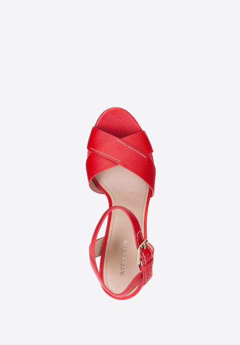 Sandale de dama din piele cu toc cu dungi, roșu, 88-D-557-0-40, Fotografie 5