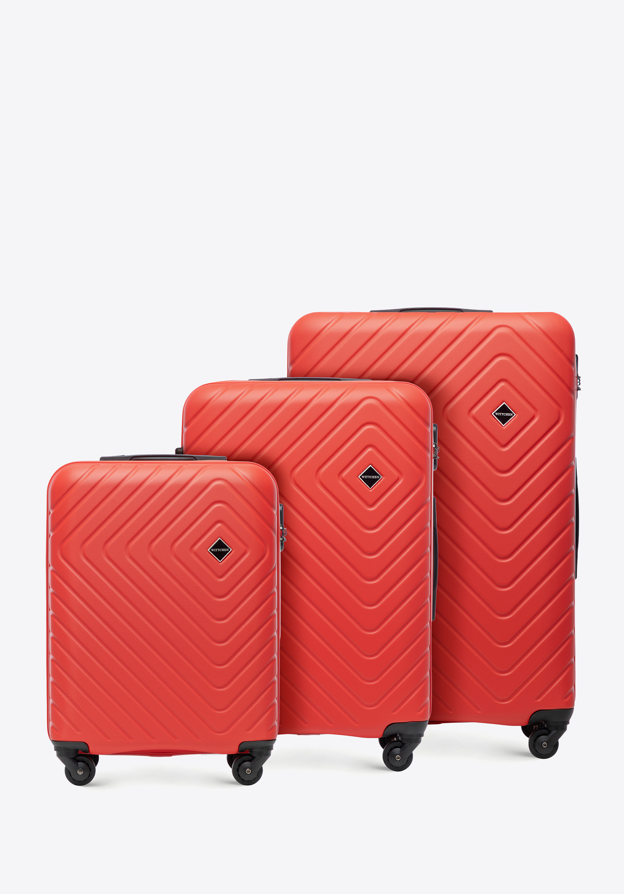 Set de valize din ABS cu model geometric ștanțat, roșu, 56-3A-75S-30, Fotografie 1