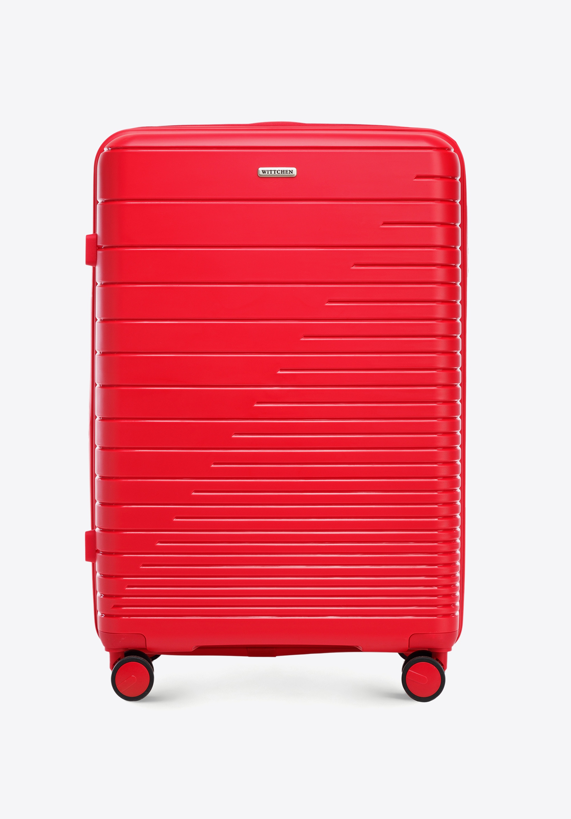 Valiză mare din polipropilenă cu curele lucioase, roșu, 56-3T-163-35, Fotografie 1