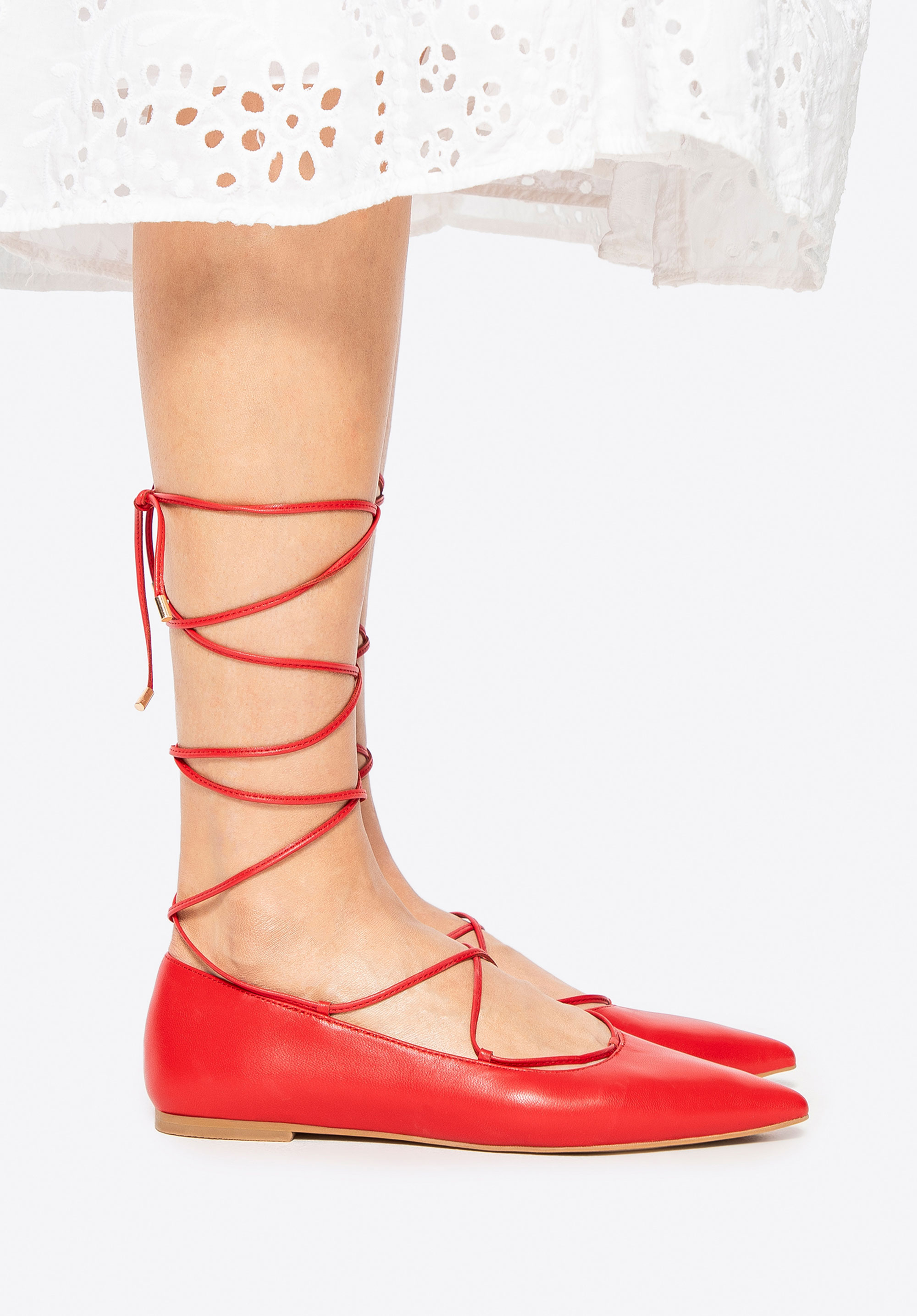 Ballerinas aus Leder mit spitzer Spitze, rot, 100-D-501-3-40, Bild 1