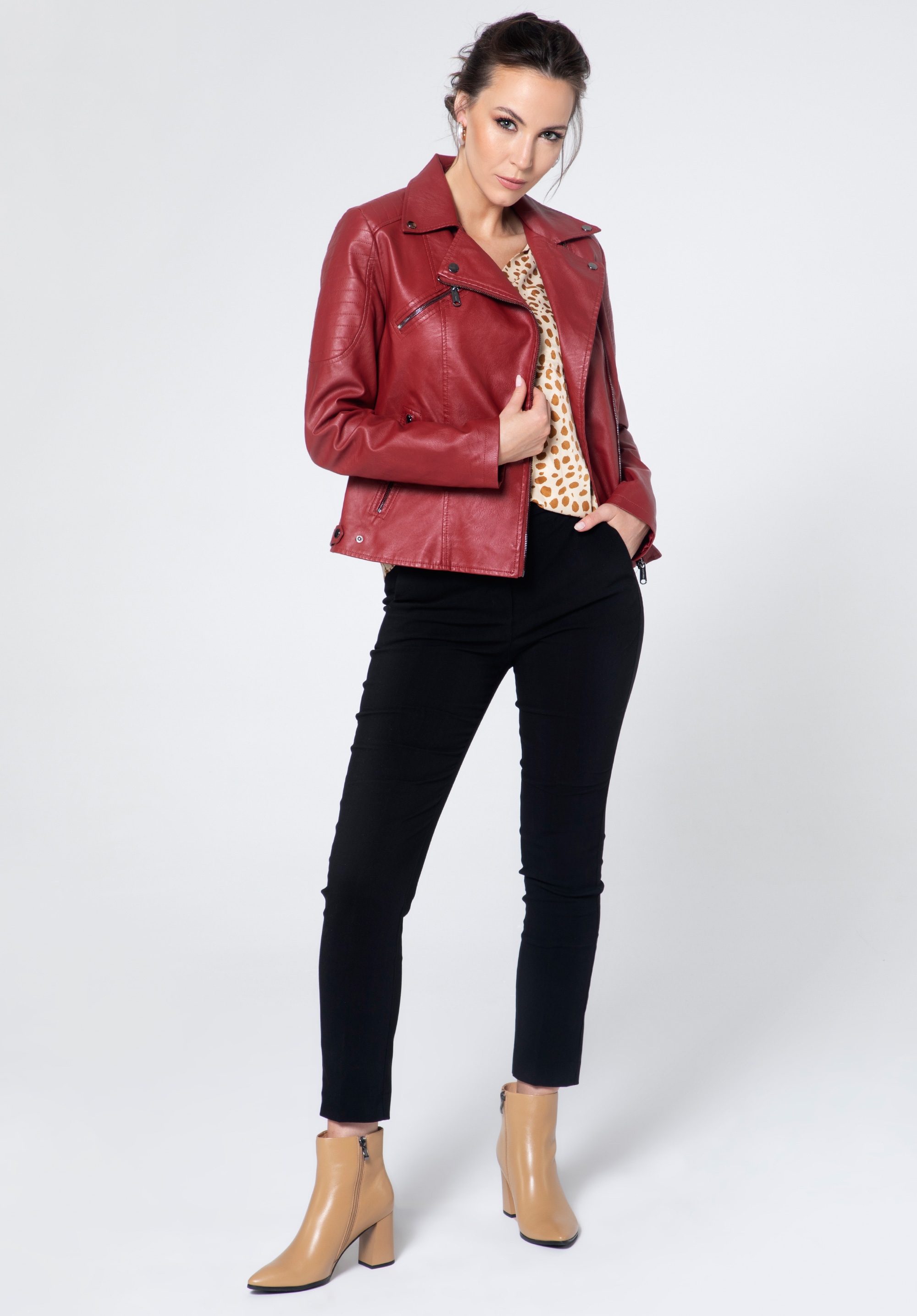 Bikerjacke aus Kunstleder für Damen mit verstellbarer Weite |WITTCHEN| 95-9P-100, rot, 95-9P-100-3-L, Bild 1