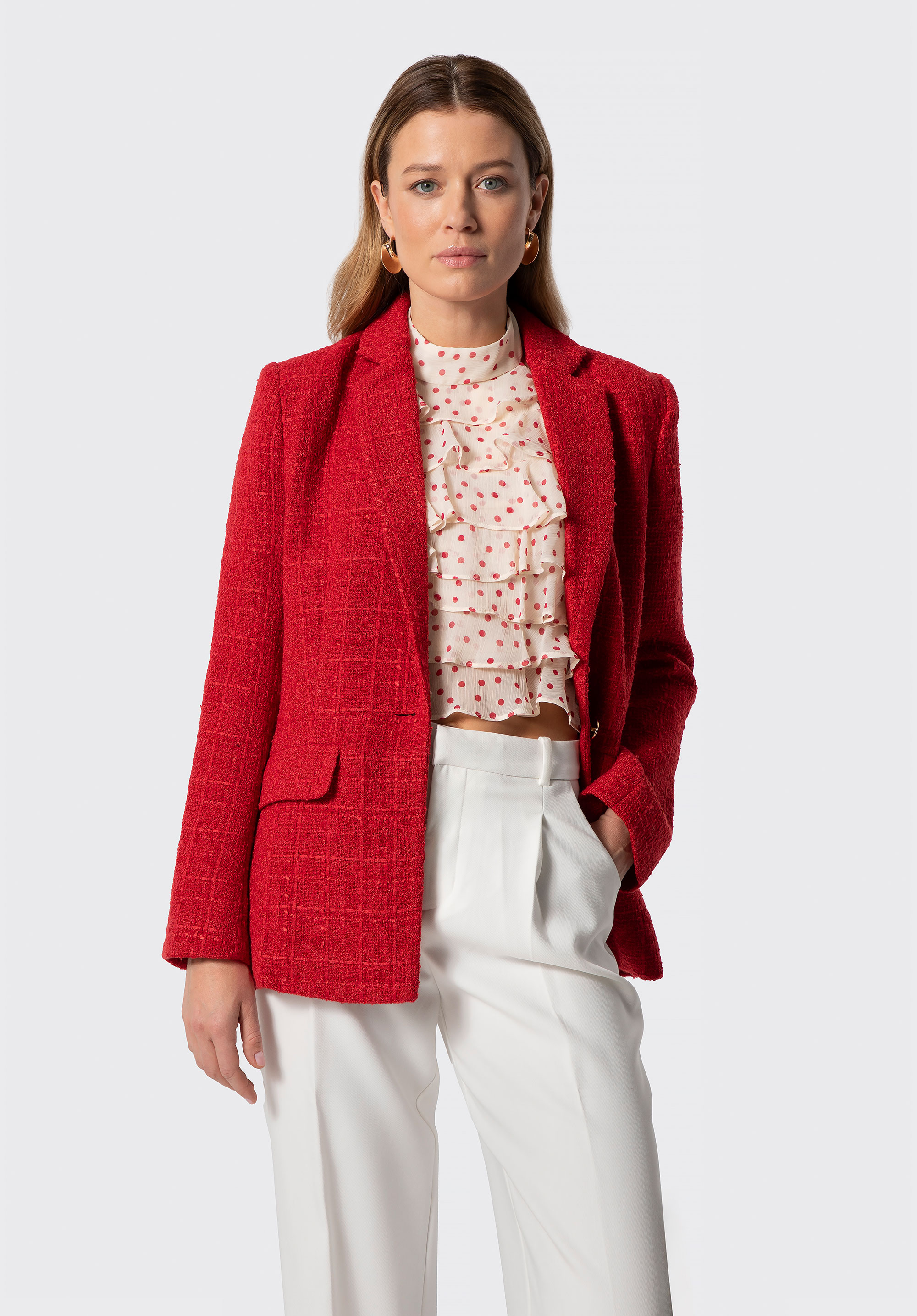 Bouclé-Blazer für Damen, rot, 100-9X-500-3-M, Bild 1