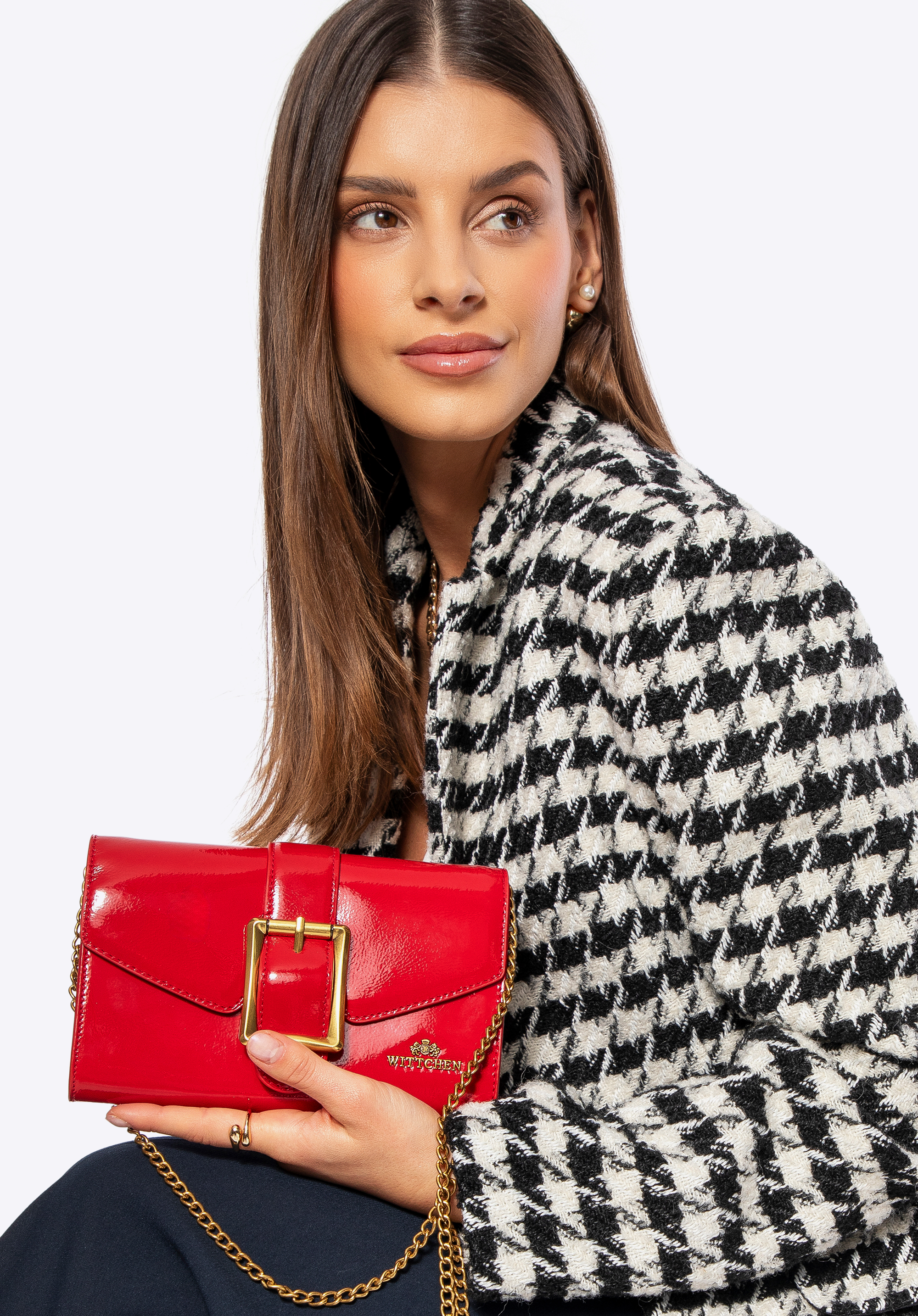 Damen-Clutch-Tasche aus Lackleder, rot, 100-4E-223-3, Bild 1