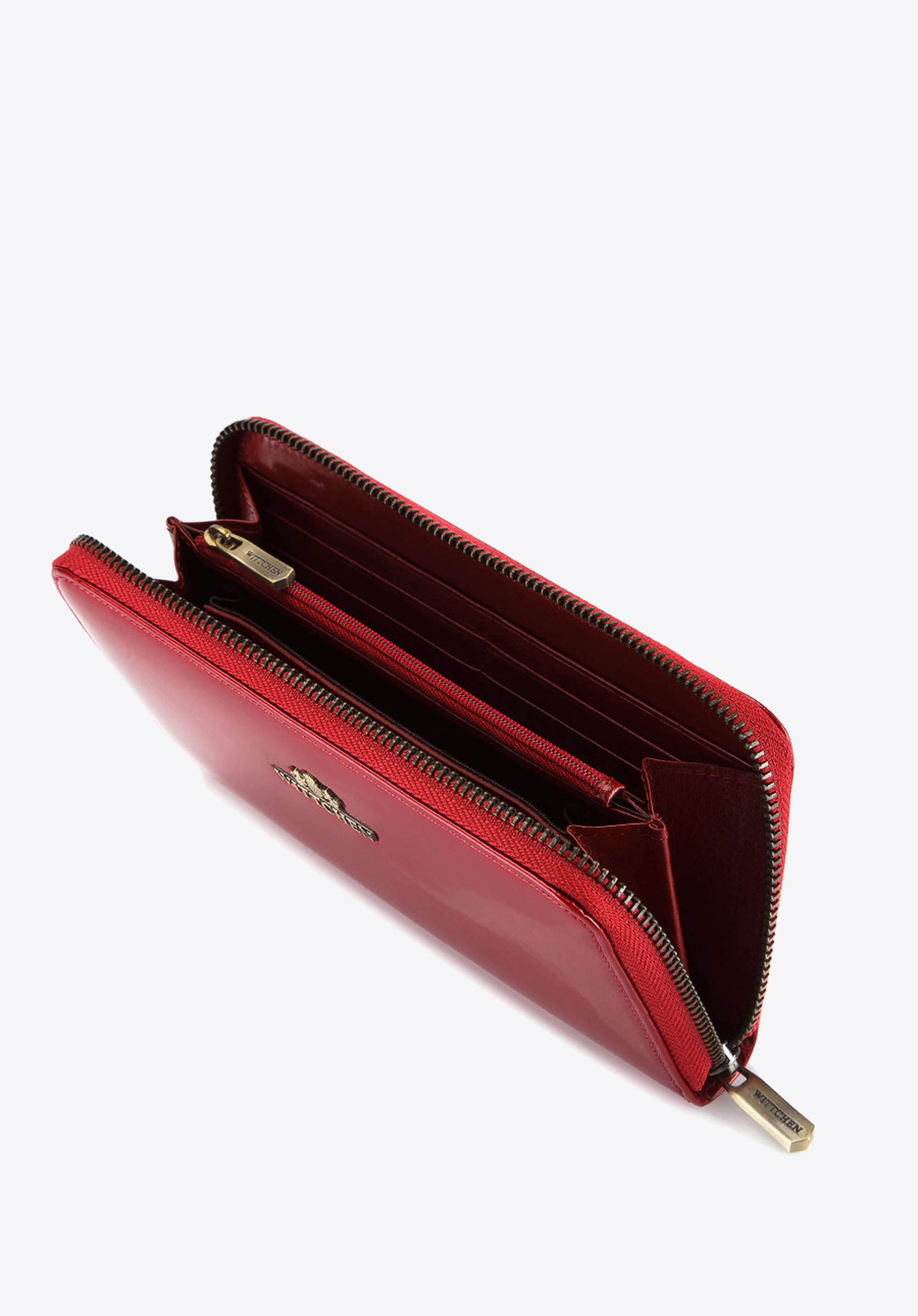 Damen- Geldbörse aus Lackleder mit Reißverschluss, rot, 25-1-485-3, Bild 1