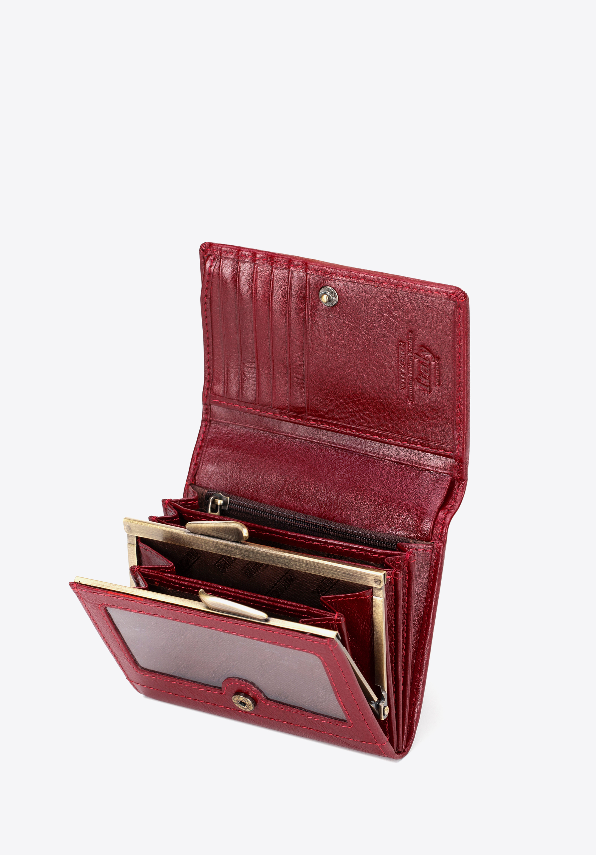 Damen-Geldbörse aus Leder mit Münzfach mit Verschluss, rot, 21-1-070-L30, Bild 1