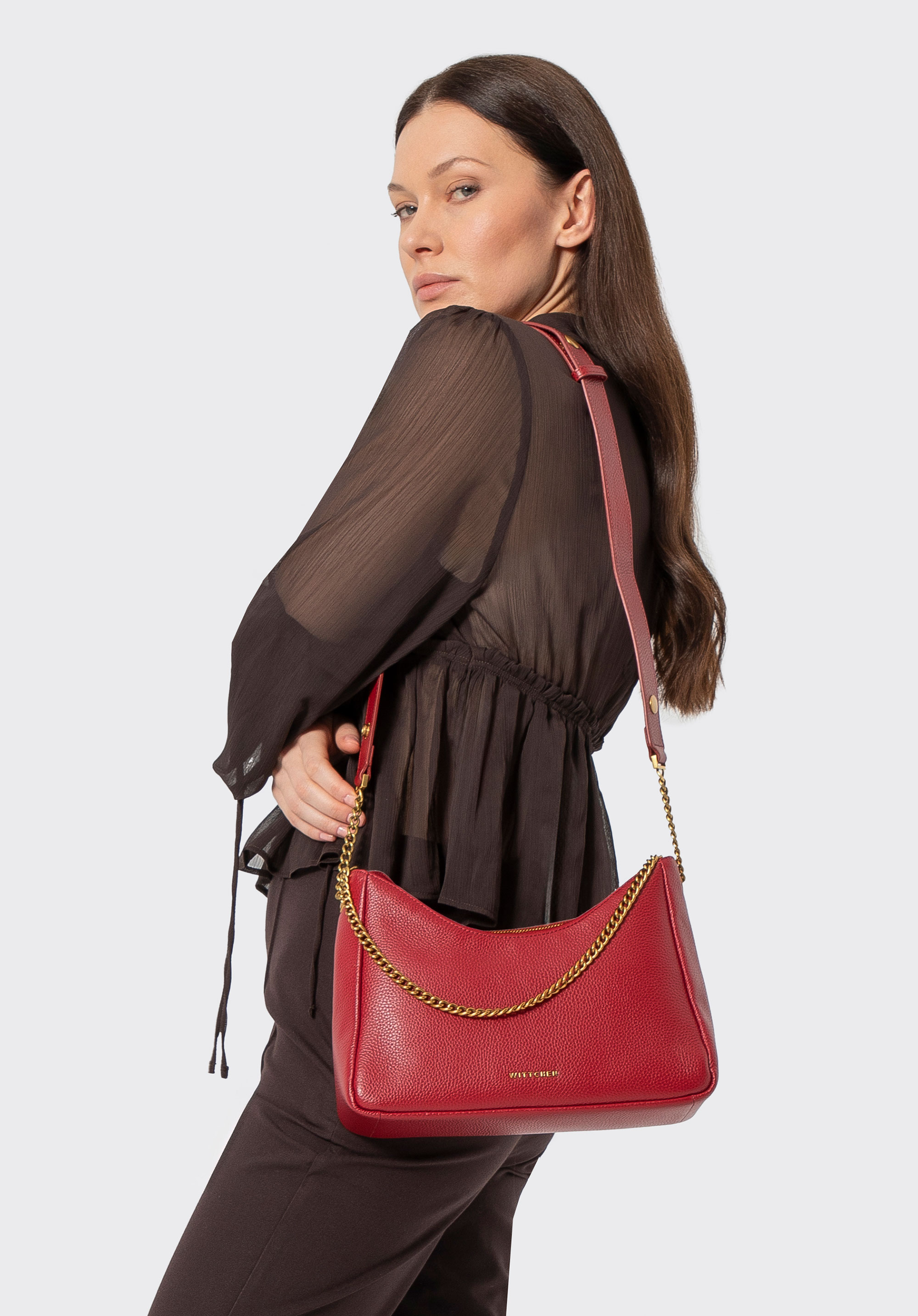 Damen Handtasche aus Leder, rot, 100-4E-606-3, Bild 1