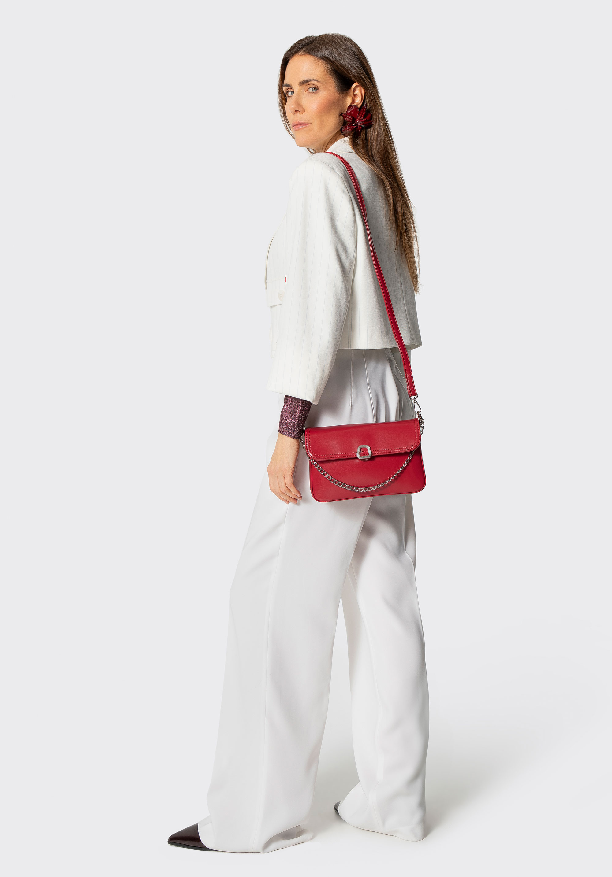 Damen-Klapptasche aus Kunstleder mit Kettenriemen, rot, 101-4Y-435-3, Bild 1